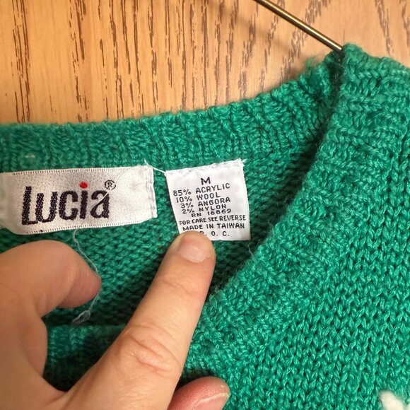 Vintage 80s 90s Lucia Nordic Winter Snowflake Sweater Green Size M Christmas - Picture 4 of 10